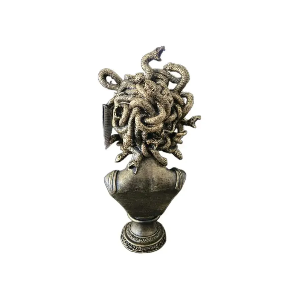 New Medussa Bronze Finish Light Up Eyes Spooky Statue Halloween Figurine Decor